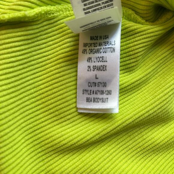 AGolde Bea Asymmetric Cutaway Thong Bodysuit Lime Green Thumb Hole Size Large - Picture 13 of 16